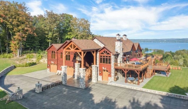 Secluded Luxury Lodge Overlooking Torch Lake with Hot Tub, Elevator on Hilltop!